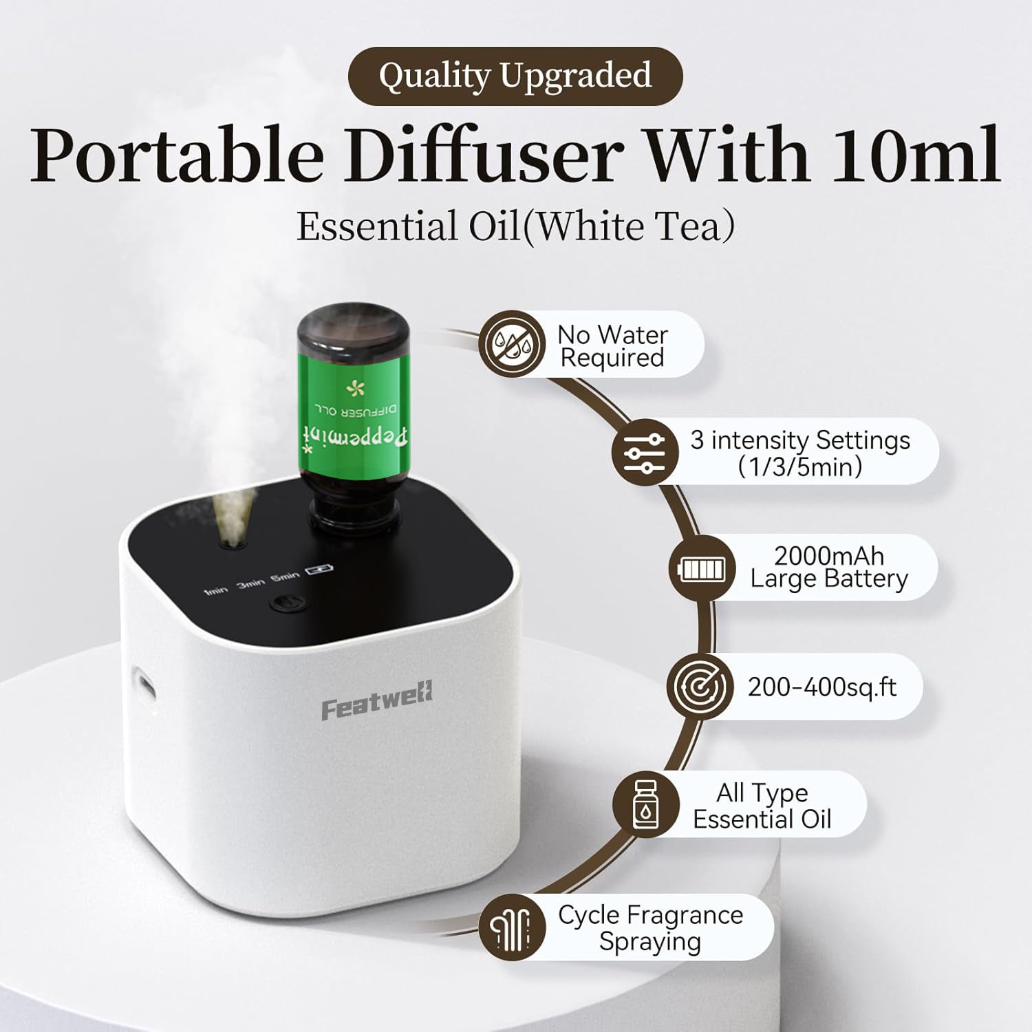 Featwell Waterless Essential Oil Diffuser (White）